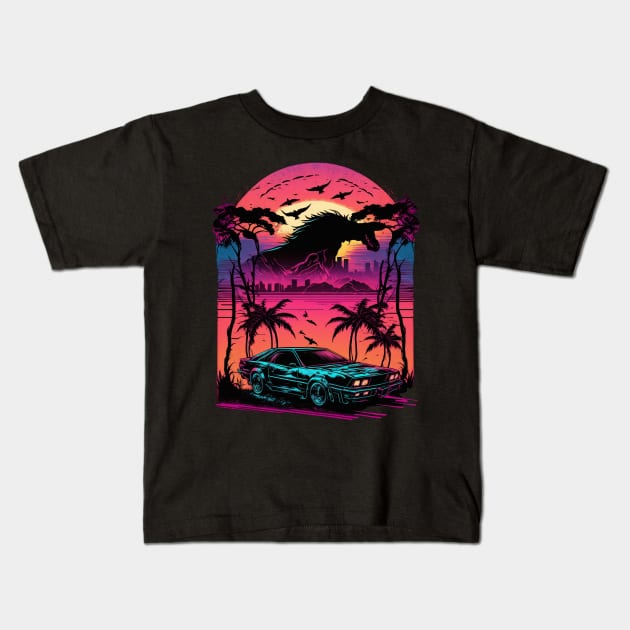 Retro Car in Synthwave Style Kids T-Shirt by Snoe